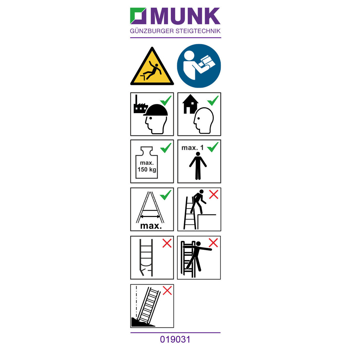 Günzburger Steigtechnik Hinweis-Aufkleber für ML-Stehleitern einseitig begehbar Aufkleber 19031