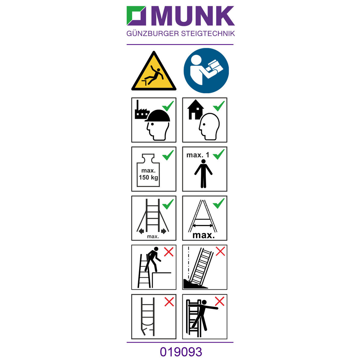 Günzburger Steigtechnik Hinweis-Aufkleber für Plattformleitern < 2,50 m (FlexxStep) Aufkleber 19093