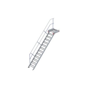 Euroline Podesttreppe 45 Grad, 600 mm Stufenbreite 1 Treppen-/Podestgeländer, Stufenausführung Stahl - Gitterrost