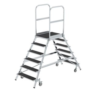 Günzburger Steigtechnik Podesttreppe beids. begehbar mit Federrolle Korundbeschichtung R13