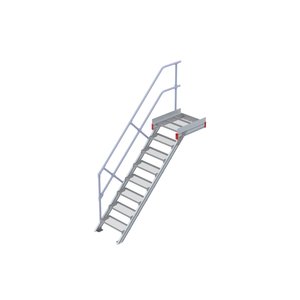Euroline Podesttreppe 45 Grad, 600 mm Stufenbreite 1 Treppen-/Podestgeländer, Stufenausführung Stahl - Gitterrost
