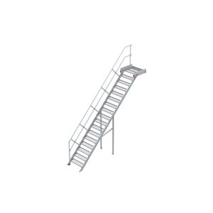 Euroline Podesttreppe 45 Grad, 800 mm Stufenbreite 1 Treppen-/Podestgeländer, Stufenausführung Stahl - Gitterrost