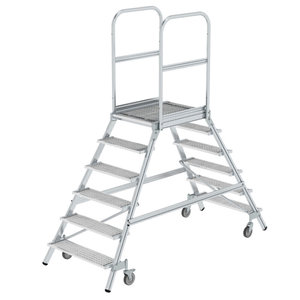Günzburger Steigtechnik Podesttreppe beidseitig begehbar mit Federrollen Stahl Gitterrost