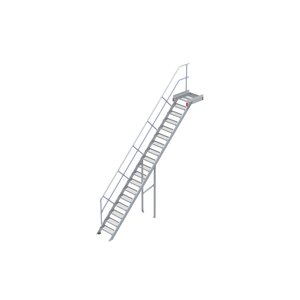 Euroline Podesttreppe 45 Grad, 600 mm Stufenbreite 1 Treppen-/Podestgeländer, Stufenausführung Stahl - Gitterrost