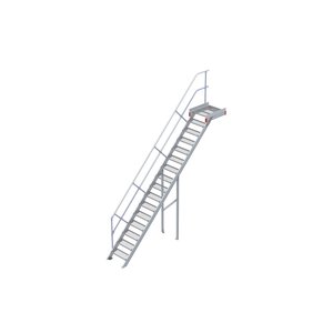 Euroline Podesttreppe 45 Grad, 600 mm Stufenbreite 1 Treppen-/Podestgeländer, Stufenausführung Stahl - Gitterrost