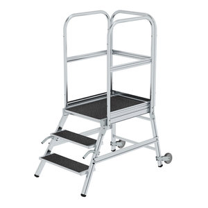 Günzburger Steigtechnik Podesttreppe einseitig begehbar mit Rollen & Griffen Korrundbesch. R13