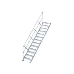 Euroline Treppe 45 Grad, 600 mm Stufenbreite, 1 Handlauf,  Stufenausführung Alu – gerieft