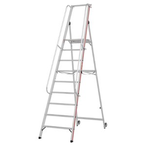 Hymer Plattformleiter mit Kipprollen und langem Handlauf