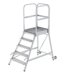 Günzburger Steigtechnik Podesttreppe eins. begehbar mit Rollen und Griffen Stahl-Gitterrost