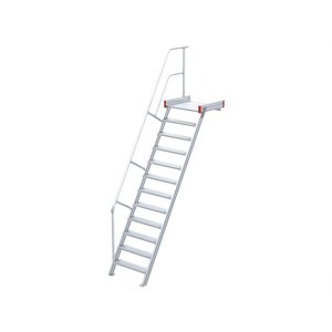 Euroline Podesttreppe 60 Grad, 1000 mm Stufenbreite, 1 Treppen-/Podestgeländer, Stufenausführung Alu – gerieft