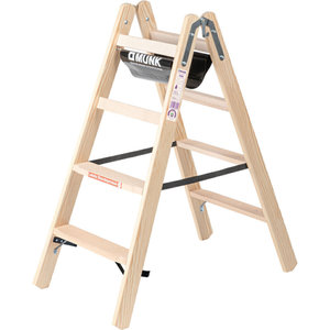 Günzburger Steigtechnik Stufen-Stehleiter Holz beidseitig begehbar