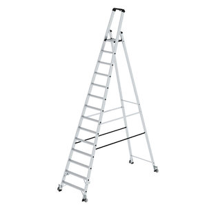 Günzburger Steigtechnik Stufen-Stehleiter einseitig begehbar mit Rollen