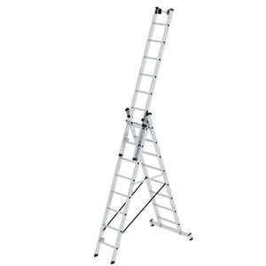 Günzburger Steigtechnik Sprossen-Mehrzweckleiter 3-teilig mit nivello®-Traverse und Wandlaufrollen