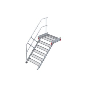 Euroline Podesttreppe 45 Grad, 1000 mm Stufenbreite 1 Treppen-/Podestgeländer, Stufenausführung Stahl - Gitterrost