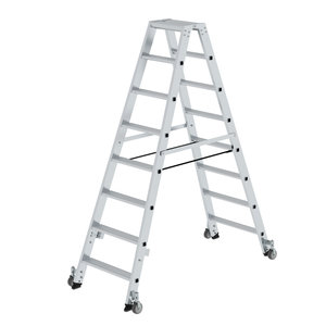 Günzburger Steigtechnik Stufen-Stehleiter beidseitig begehbar mit Rollen