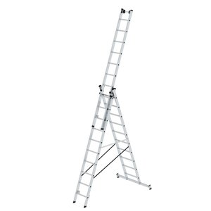 Günzburger Steigtechnik Sprossen-Mehrzweckleiter 3-teilig mit nivello®-Traverse und Wandlaufrollen