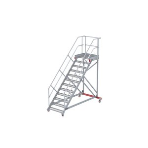 Euroline Wartungsbühne 45 Grad, 1000 mm Stufenbreite, 2 Handläufe 3 Podestgel., Stufenausführung Stahl – Gitterrost 