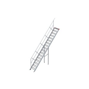 Euroline Treppe 45 Grad, 600 mm Stufenbreite, 1 Handlauf, Stufenausführung Stahl - Gitterrost