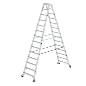 Günzburger Steigtechnik Stufen-Stehleiter beidseitig begehbar mit Rollen
