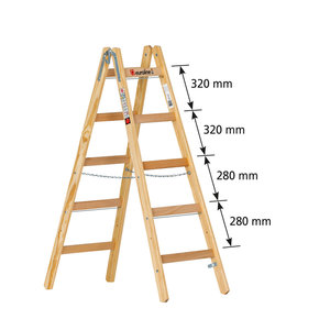 Euroline Holz-Sprossenstehleiter Nr. 12506 mit unterschiedlichem Sprossenabstand und  Eimerhaken
