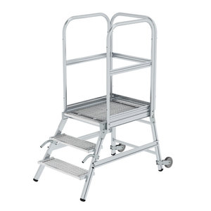 Günzburger Steigtechnik Podesttreppe eins. begehbar mit Rollen und Griffen Stahl-Gitterrost
