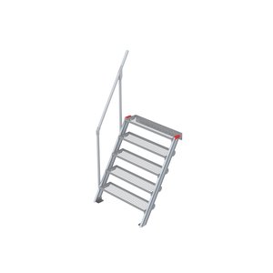 Euroline Treppe 60 Grad, 1000 mm Stufenbreite, 1 Handlauf, Stufenausführung Stahl - Gitterrost