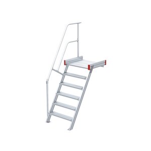 Euroline Podesttreppe 60 Grad, 1000 mm Stufenbreite, 1 Treppen-/Podestgeländer, Stufenausführung Alu – gerieft