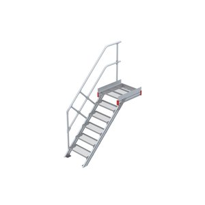 Euroline Podesttreppe 45 Grad, 600 mm Stufenbreite 1 Treppen-/Podestgeländer, Stufenausführung Stahl - Gitterrost