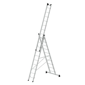 Günzburger Steigtechnik Mehrzweckleiter 3-teilig mit nivello®-Traverse und Wandlaufrollen