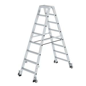 Günzburger Steigtechnik Stufen-Stehleiter beidseitig begehbar mit Rollen