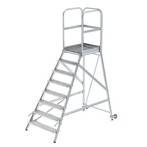 Günzburger Steigtechnik Podesttreppe eins. begehbar mit Rollen und Griffen Stahl-Gitterrost