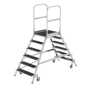 Günzburger Steigtechnik Podesttreppe beids. begehbar mit Federrolle Korundbeschichtung R13