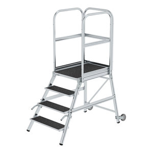 Günzburger Steigtechnik Podesttreppe einseitig begehbar mit Rollen & Griffen Korrundbesch. R13