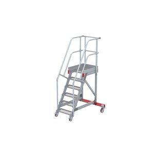 Euroline Wartungsbühne 60 Grad, 600 mm Stufenbreite, 2 Handläufe 3 Podestgel., Stufenausführung Stahl – Gitterrost 