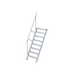 Euroline Treppe 60 Grad, 800 mm Stufenbreite, 1 Handlauf, Stufenausführung Alu – gerieft