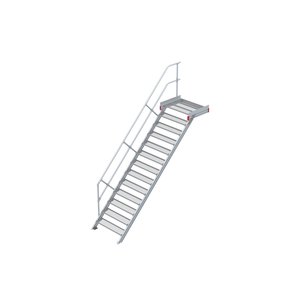 Euroline Podesttreppe 45 Grad, 1000 mm Stufenbreite 1 Treppen-/Podestgeländer, Stufenausführung Stahl - Gitterrost