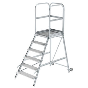 Günzburger Steigtechnik Podesttreppe eins. begehbar mit Rollen und Griffen Stahl-Gitterrost