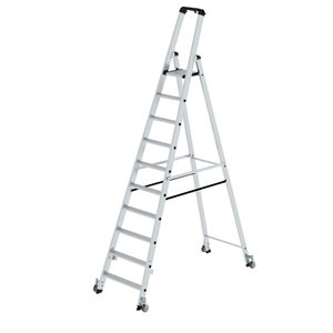 Günzburger Steigtechnik Stufen-Stehleiter einseitig begehbar mit Rollen