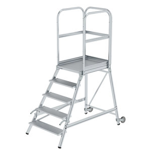 Günzburger Steigtechnik Podesttreppe einseitig begehbar mit Rollen und Griffen Aluminium geriffelt