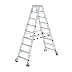 Günzburger Steigtechnik Stufen-Stehleiter beidseitig begehbar mit Rollen