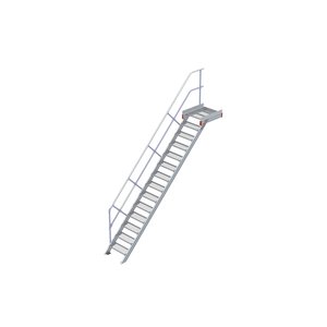 Euroline Podesttreppe 45 Grad, 600 mm Stufenbreite 1 Treppen-/Podestgeländer, Stufenausführung Stahl - Gitterrost