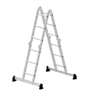Günzburger Steigtechnik Vielzweckleiter 4-teilig mit nivello®-Traverse und Holzbelag