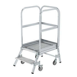 Günzburger Steigtechnik Podesttreppe einseitig begehbar mit Federrollen Stahl-Gitterrost