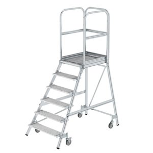 Günzburger Steigtechnik Podesttreppe einseitig begehbar mit Federrollen Stahl-Gitterrost