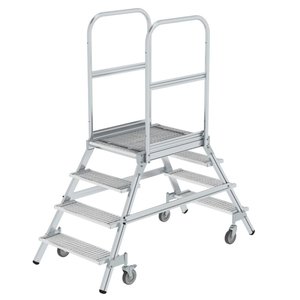 Günzburger Steigtechnik Podesttreppe beidseitig begehbar mit Federrollen Stahl Gitterrost