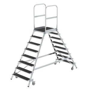 Günzburger Steigtechnik Podesttreppe beids. begehbar mit Federrolle Korundbeschichtung R13