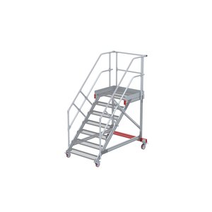 Euroline Wartungsbühne 45 Grad, 1000 mm Stufenbreite, 2 Handläufe 3 Podestgel., Stufenausführung Stahl – Gitterrost 