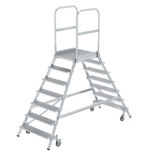Günzburger Steigtechnik Podesttreppe beidseitig begehbar mit Federrollen Aluminium geriffelt