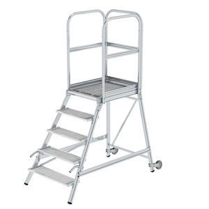 Günzburger Steigtechnik Podesttreppe eins. begehbar mit Rollen und Griffen Stahl-Gitterrost