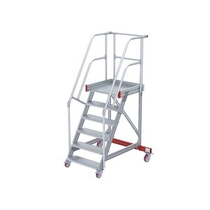 Euroline Wartungsbühne 60 Grad, 600 mm Stufenbreite, 2 Handläufe 3 Podestgel., Stufenausführung Alu – gerieft